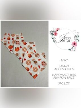HANDMADE - O/S - NWT - 3PCS - INFANT UNISEX PUMPKIN SPICE BANDANA BIBS